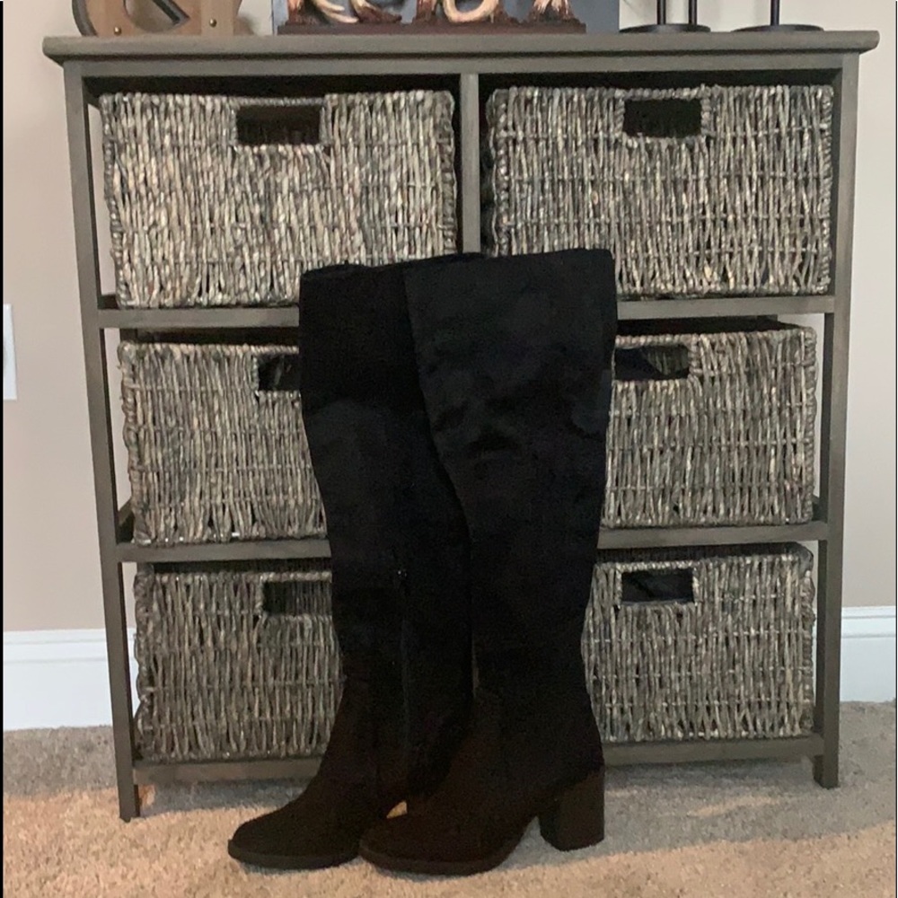 Over the knee black suede boots